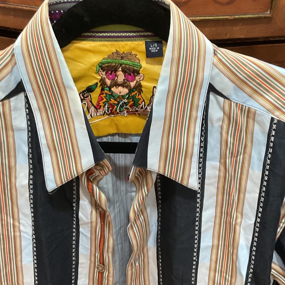 Robert Graham Men's Striped Shirt in Black, White, and Brown